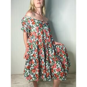 LOUD BODIES Floral Off the Shoulder Flower Power Pop Over Dress US SMALL
